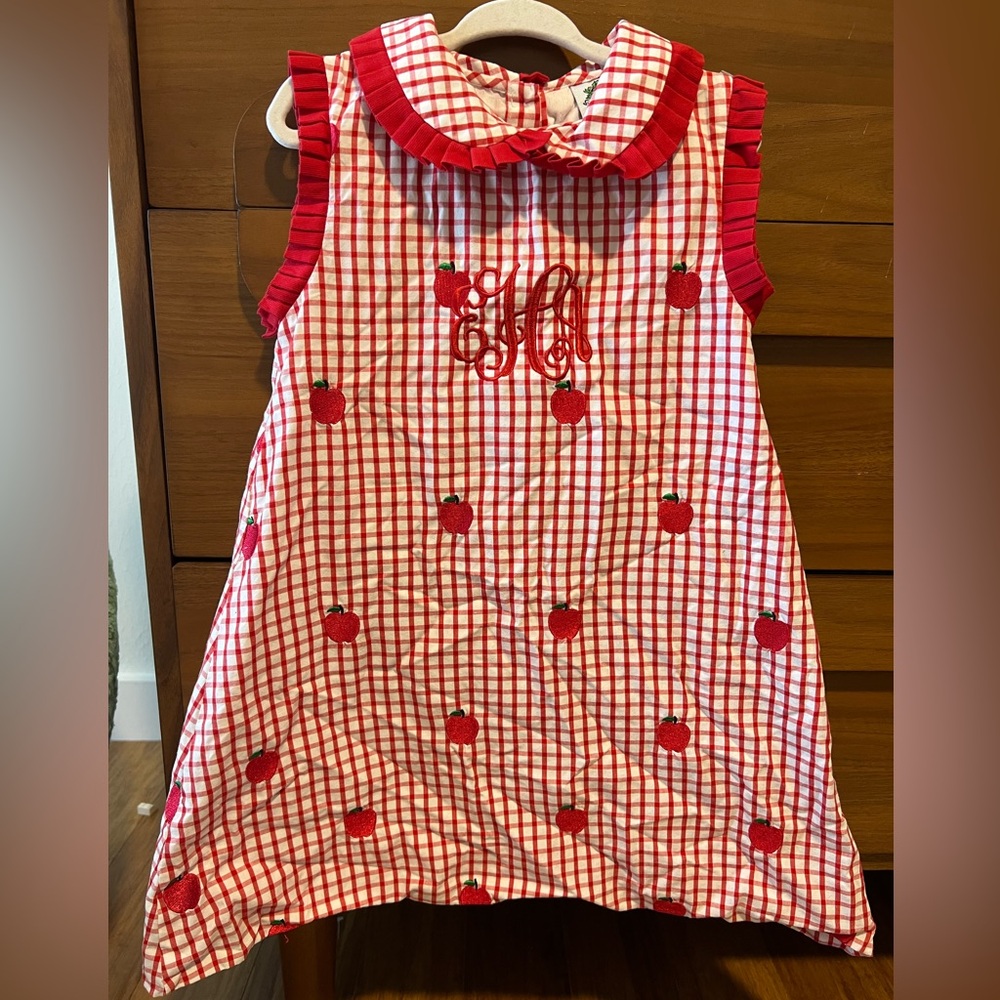 Cecil and Lou Red Gingham Dress with Apple Embroidery